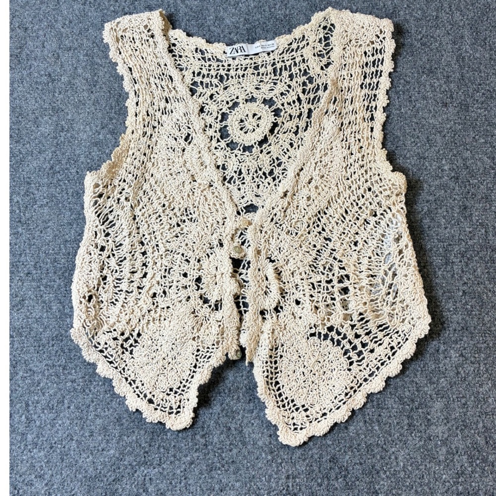 Zara Crochet Vest Sleeveless Open Knit Boho‎ Festival Casual Chic Top Womens S